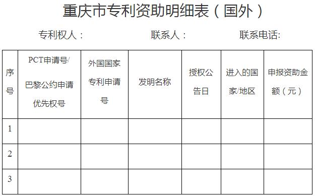 重慶市專利資助明細(xì)表（國外）